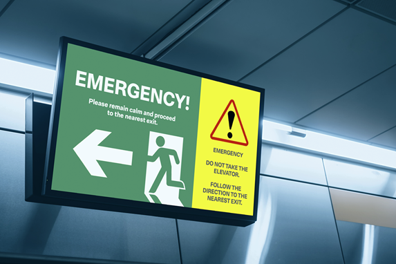 screen directing crowds during emergency